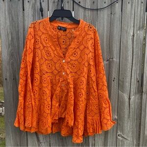 Bella Amore Bright Orange Eyelet Blouse
